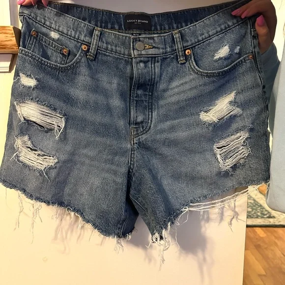 Lucky Brand Women's Ripped Jean Shorts - Light Blue - Picture 2 of 7